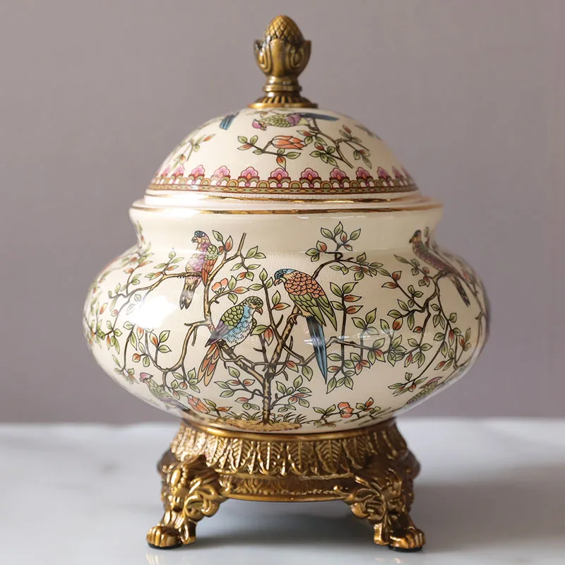 

European Alloy Ceramic Storage Jar Living Room Entrance Decorative Decoration Candy Snack Sundries Box