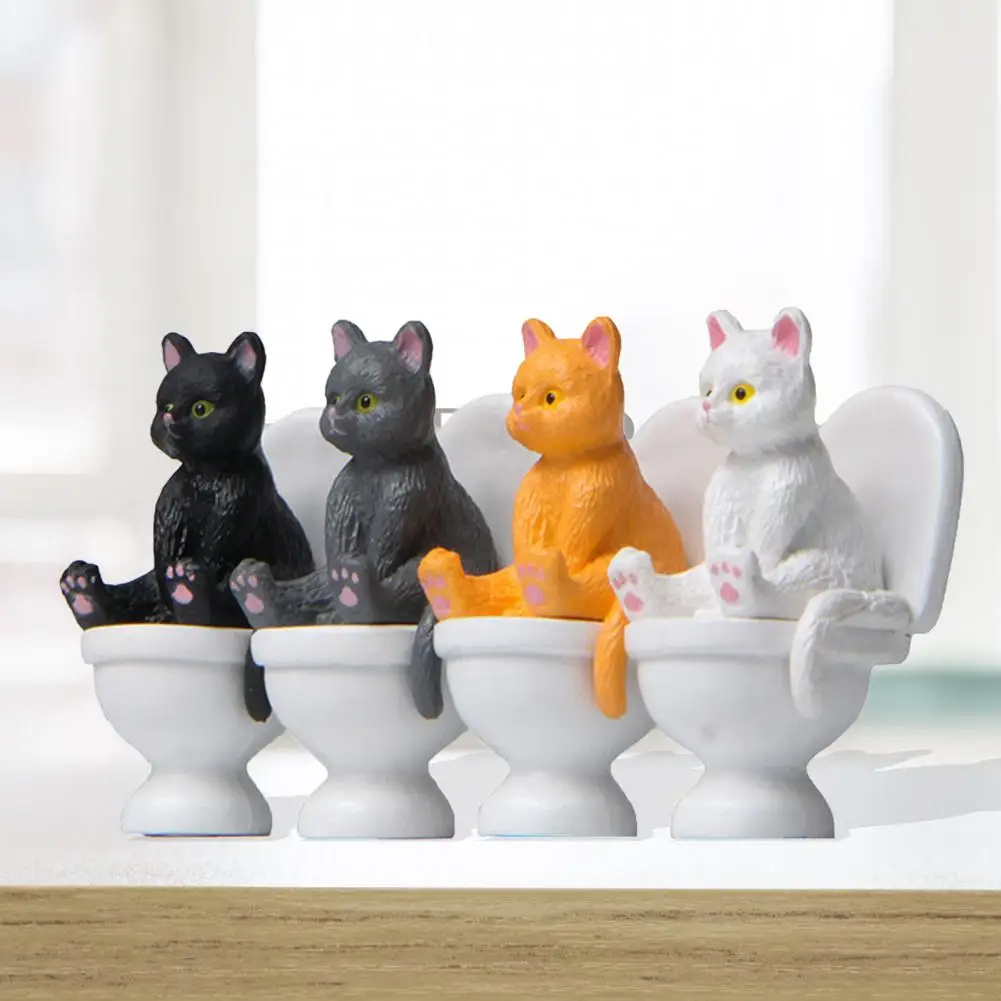 Cat Animal Model Toy Cat Figures High Simulation Vivid Expression Decoration Accessories Toilet Sitting Miniature for Kids