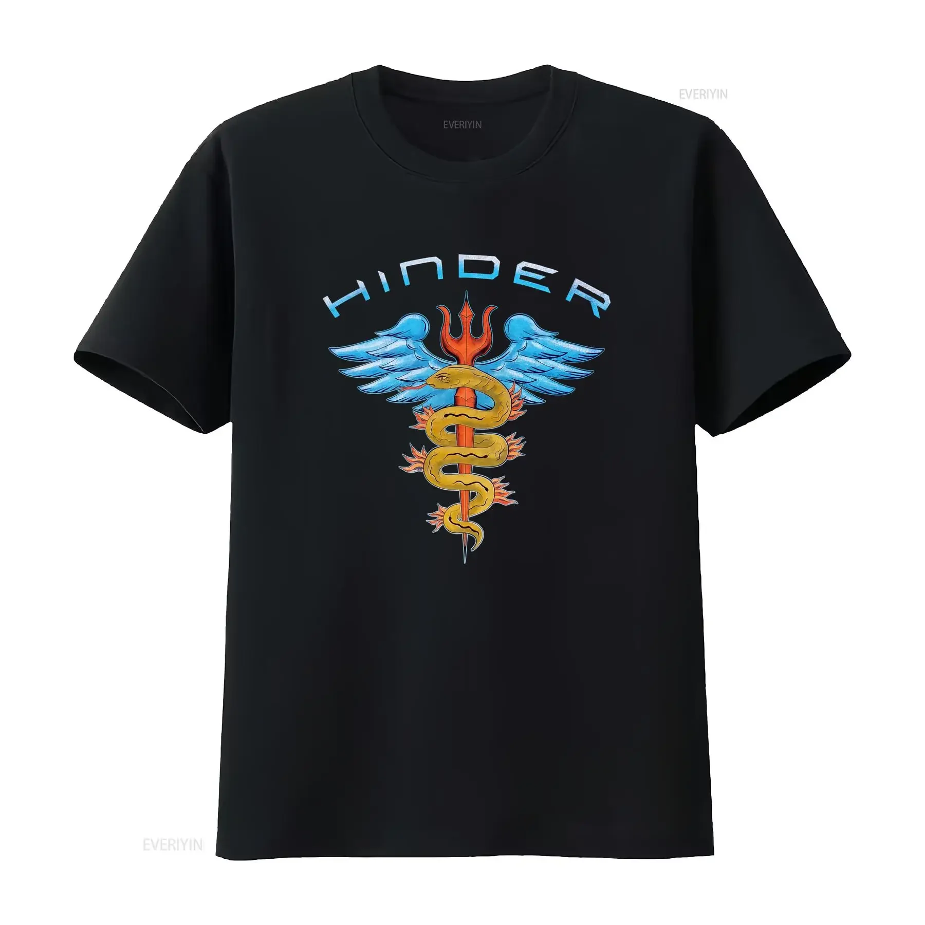 Retro Tattoo Style Hinder Winged Trident Serpent Cool Streetwear T Shirt vintage Washed Stylish graphic Slightly Stretched