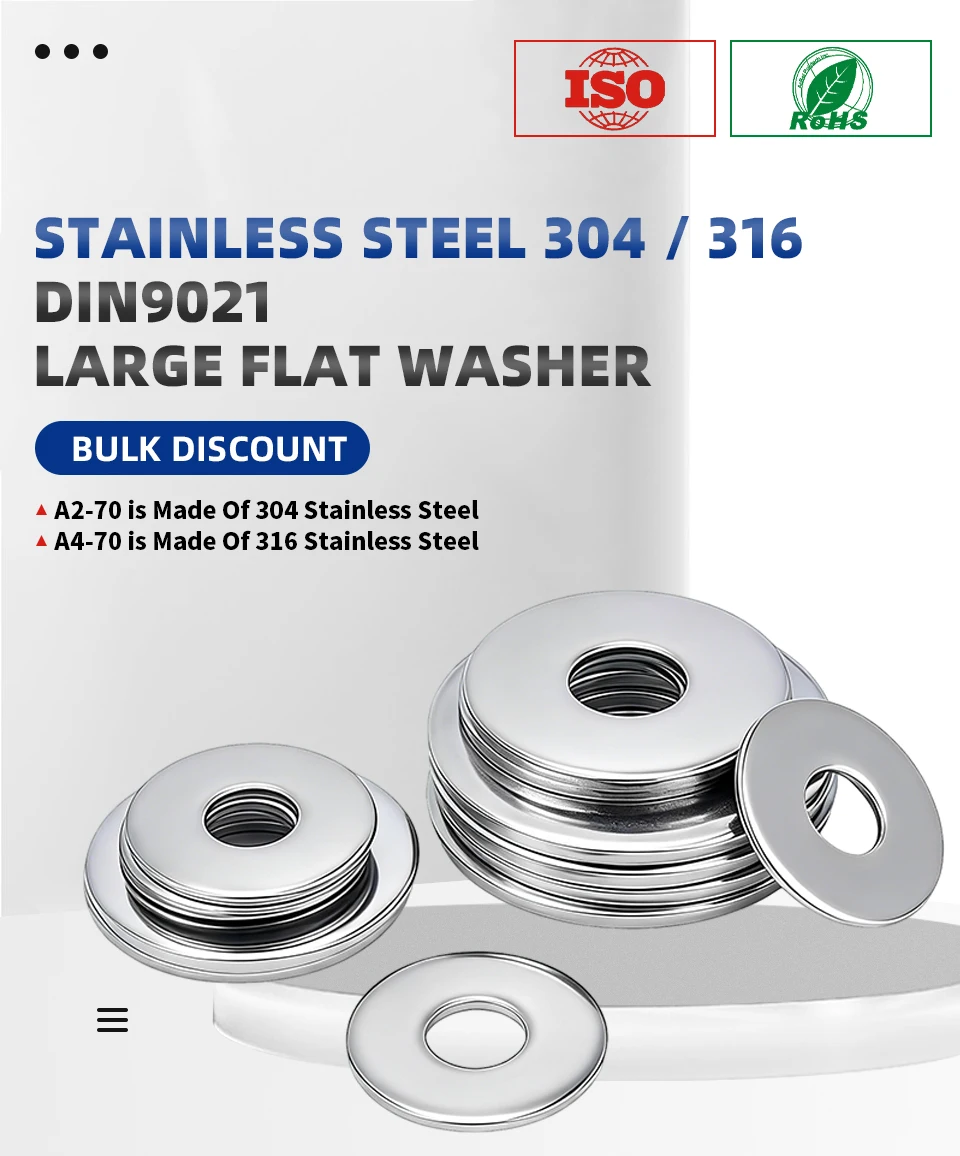DIN9021 Runde Unterlegscheiben 304 316 Edelstahl Große Breite Flache Metall-Dichtung Abstandshalter Befestigungsmaterial M2.5-M20 – Detail 1