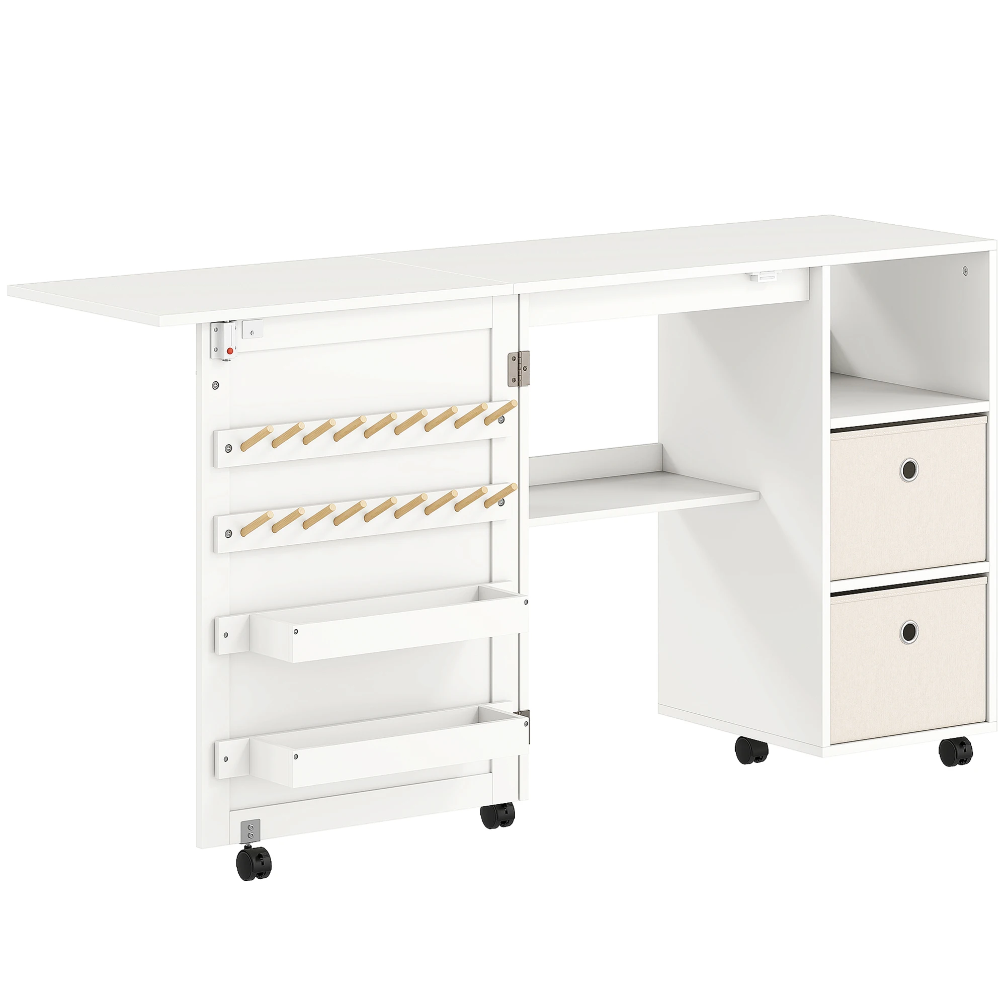 HOMCOM Mesa de Costura Plegable con 6 Ruedas y 18 Clavijas Blanco