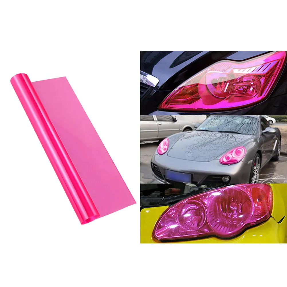 Car Headlight Film Pink Smoke Fog Light Taillight Tint Vinyl Sheet Self-Adhesive Stretchable Water Resistant Car Stickers