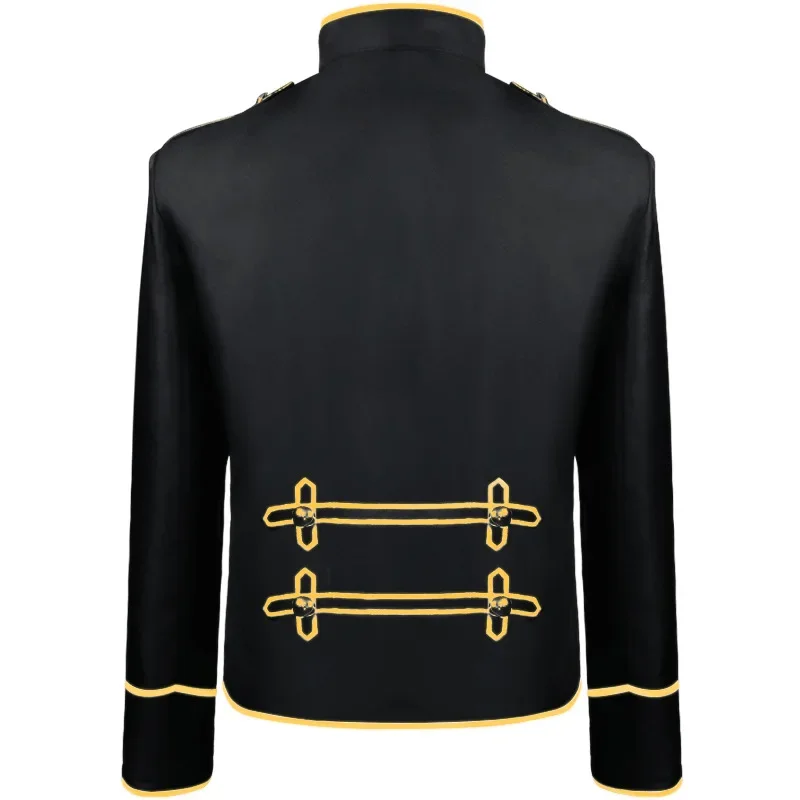 Men's Vintage Military Punk Jacket Golden Rock Star Performance Tuxedo Steampunk Marching Band Drummer Coat Victorian Costume MS