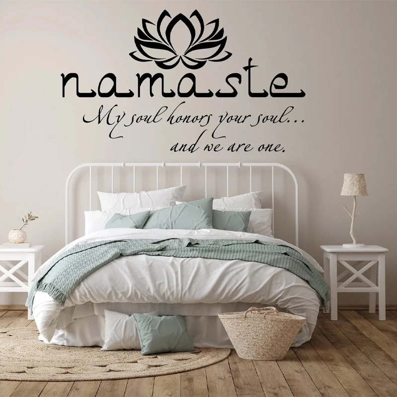 Namaste Quotes Wall Sticker Vinyl Home Decor Living Room Bedroom Buddha Lotus Flower Decals Yoga Studio Decoration Murals Q015