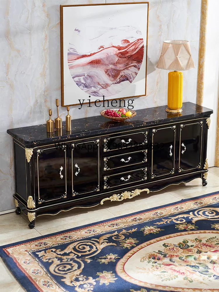 

Sideboard Cabinet Living Room Marble Solid Ebony Color Tea Cabinet Storage Locker Home