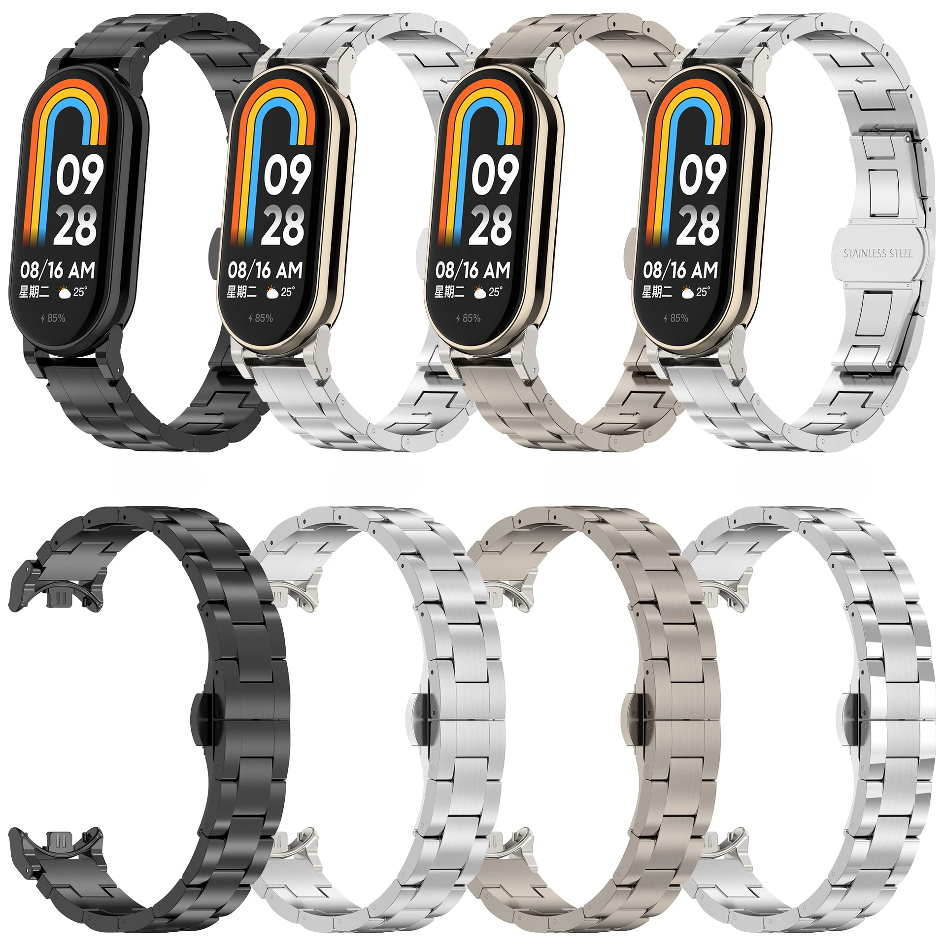 สายรัดโลหะไทเทเนียมหรูหราสำหรับ Xiaomi miband 8สร้อยข้อมือโลหะสไตล์แฟชั่นสำหรับ Mi 8 NFC สายนาฬิกาเปลี่ยนได้อย่างรวดเร็ว