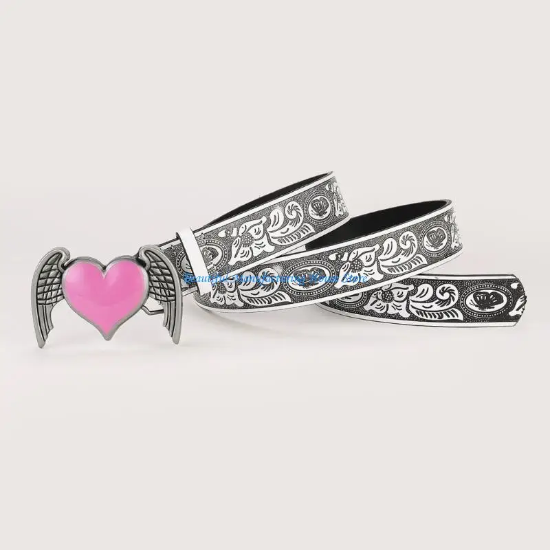 E56A حزام فريد من نوعه للمراهقين بإبزيم على شكل قلب وحزام خصر قابل للتعديل ملفت للنظر #2