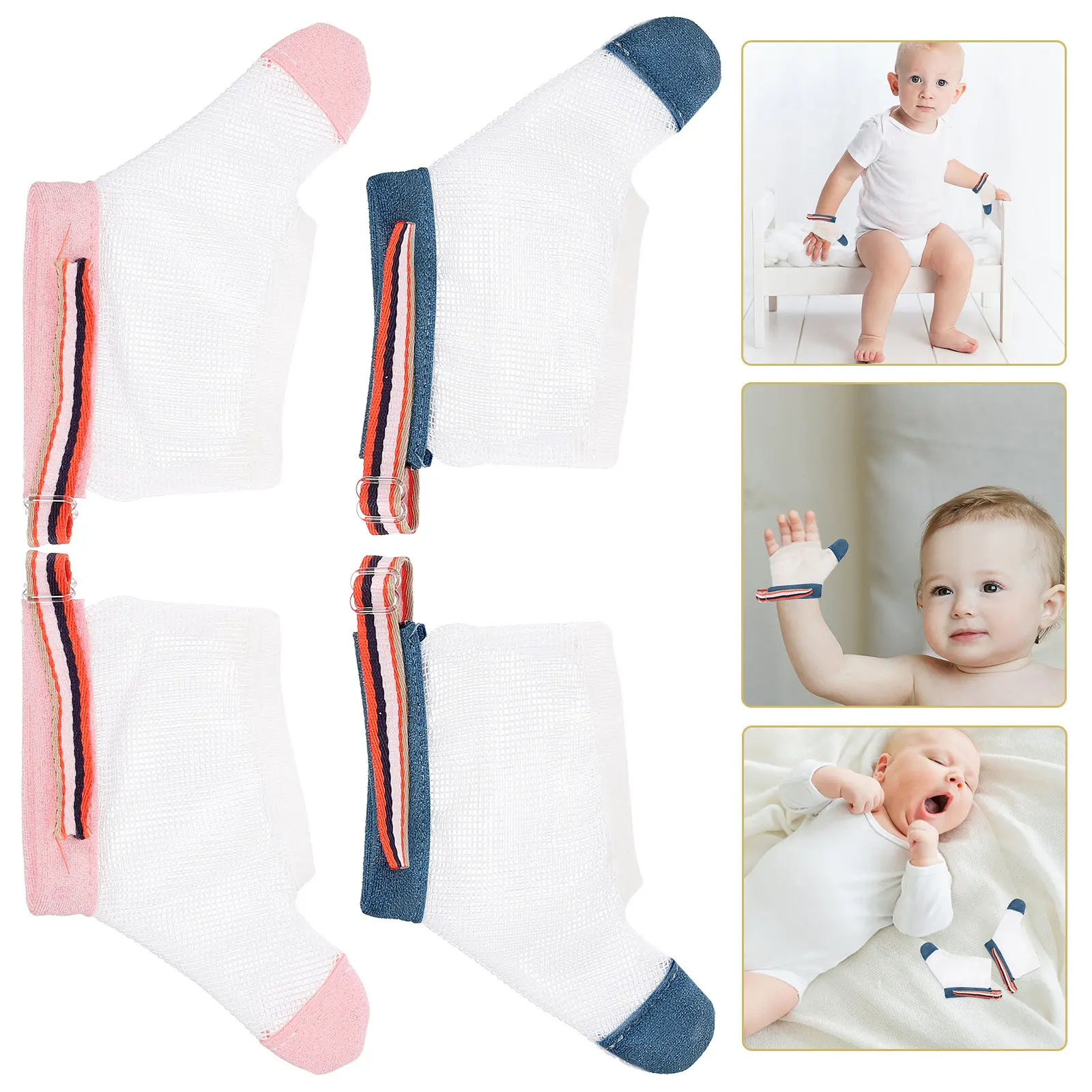 2 Pares de Guantes Protectores para Dedos de Bebé, Evitan que se Chupen los Dedos, Anti-Mordidas, de Nailon Suave y Resistente al Desgaste, Corrector de Manos para Niños Pequeños