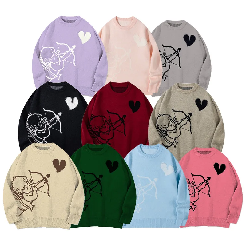 Maglione lavorato a maglia da uomo Angel Love Heart Design Faionable Urban Sle Stagione invernale Lungo Sve round Ne Pullover Nuovo arrivo