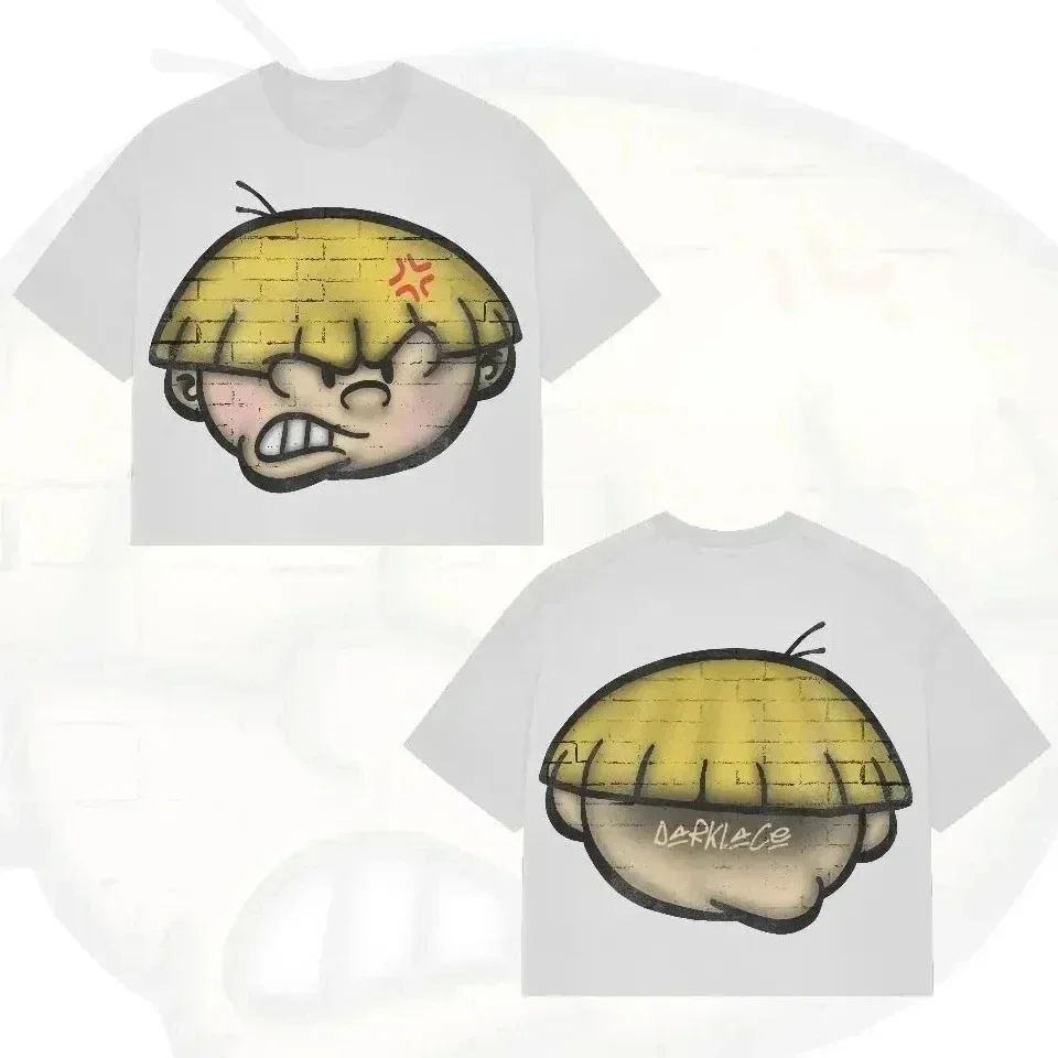 

2025 Summer Street T-shirt Hip-hop Fun Cartoon Print Oversized T-shirt Harajuku Gothic Cotton Short-sleeved Clothing Large Size