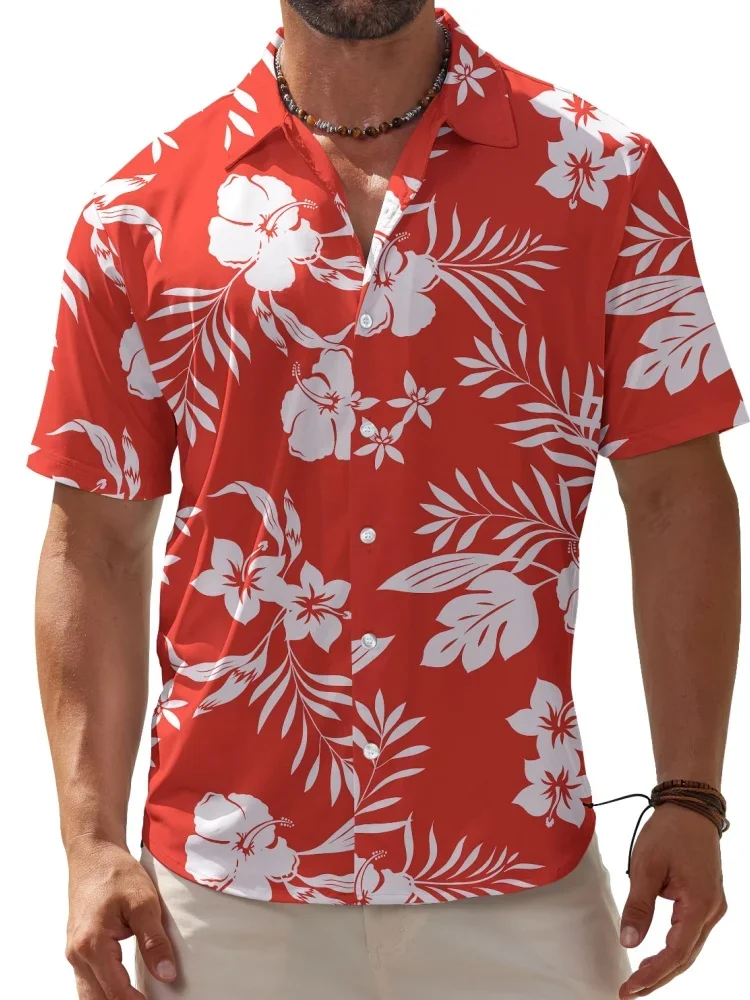 

Men's Shirt Hawaiian Tropical Palm Flower 3D Print Button Shirts Top Summer Beach Shirt Camping Shirt Short Sleeved Men's Shirt