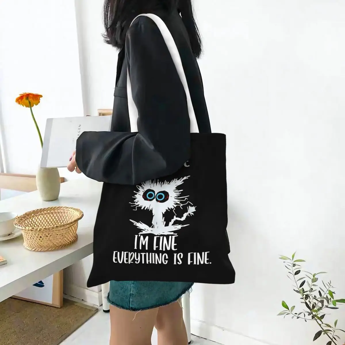 

It's Fine I'm Fine Everything Is Fine Funny Cat Meme Teacher Tote Bags Женская сумка Холстовая сумка на плечо Многоразовая продуктовая сумка