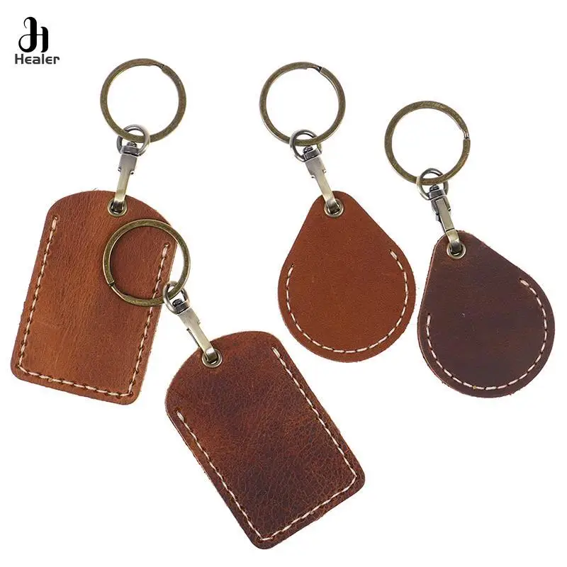 Llavero Vintage de cuero con cerradura de puerta, etiqueta de Control de acceso, funda de tarjeta de identificación, bolsa de tarjeta de acceso