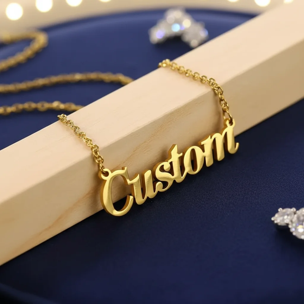 

Custom Simple Design Name Necklace for Men Women Personalized Stainless Steel 18K Gold Plated Letters Pendant Necklace Choker