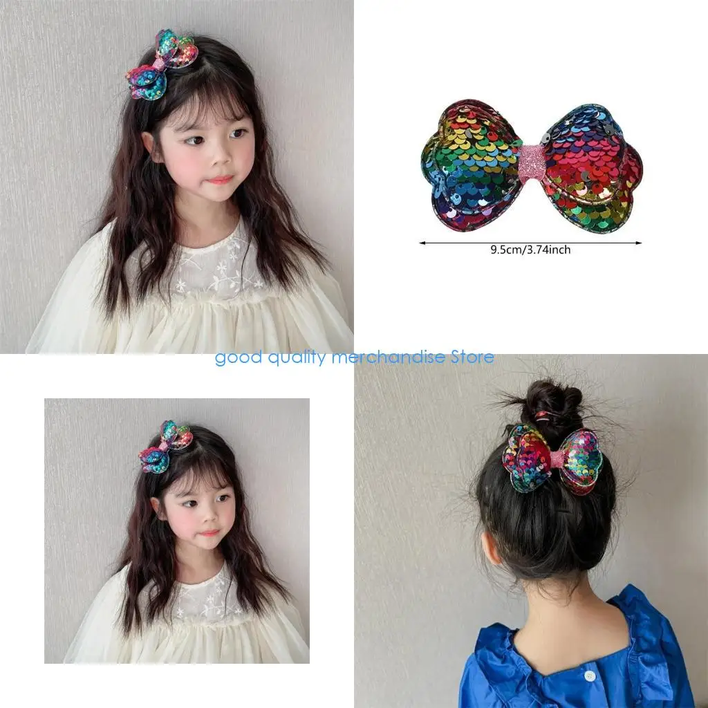 

Y5JD 7 Pieces Christmas Hair Accesories Fashion Hairpin Double Layer Sequins Bows Hair Clip Hairpieces Hair Decors for Kids