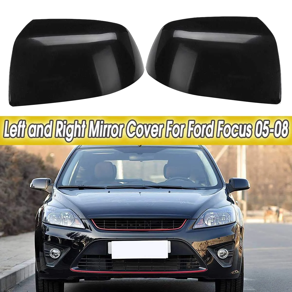 Right Black Car Exterior Mirror Cover Driver Passenger Side Replacement For Ford For Focus 2005 2006 2007 2008