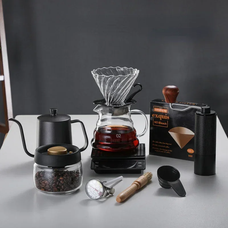 Classic Hand Wash Coffee Pot V-shaped funnel Set Hand Grinder Coffee Machine Hand Shaker Household Small Coffee Bean Grinder