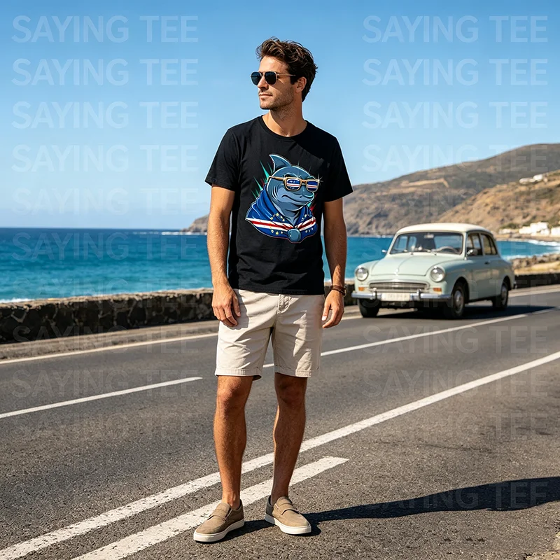 Kap Verde Flagge Hai Kapverdischer Stammes-Versuchung Kabelverde T-Shirt Y2K Reise Outdoor-Kleidung für Damen Herren Baumwolle Kurzarm-Outfit – Detail 7
