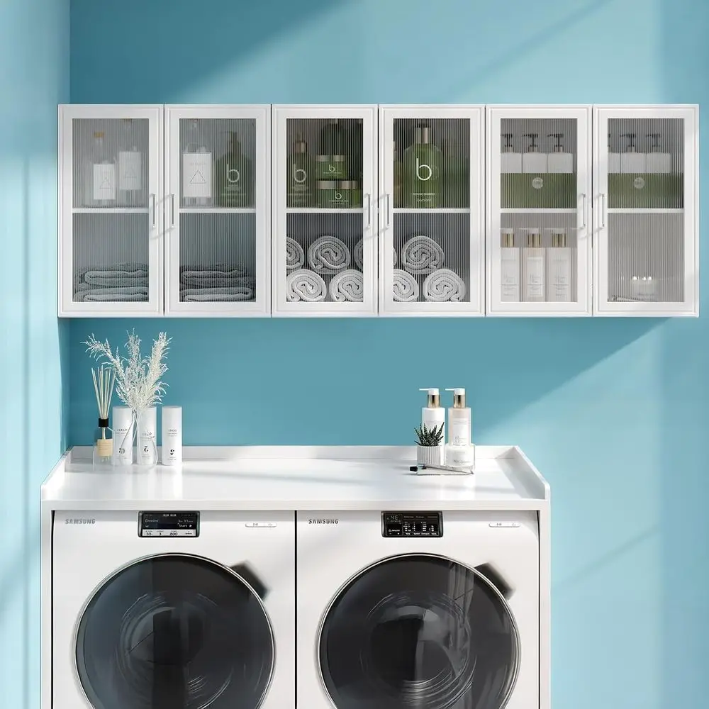 Set o 3 White Kitchen Wall Storage Cabinet with Acrylic Glass Door | Upper Wall Cabiwith Adjustable Shel or Bathroom,Garage,Laun