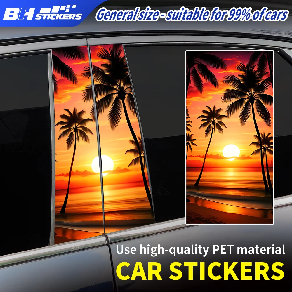 

Tropical Sunset Car Sticker B-Pillar Palm Tree Beach Landscape Decal Waterproof Vinyl Auto Body Decoration Aesthetic Accessories