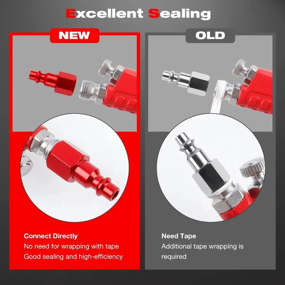 1/4 Inch NPT Thread Air Coupler Plug Kit Red Coating Aluminium Lightweight Quick Connect Connector Set Universal Fitting