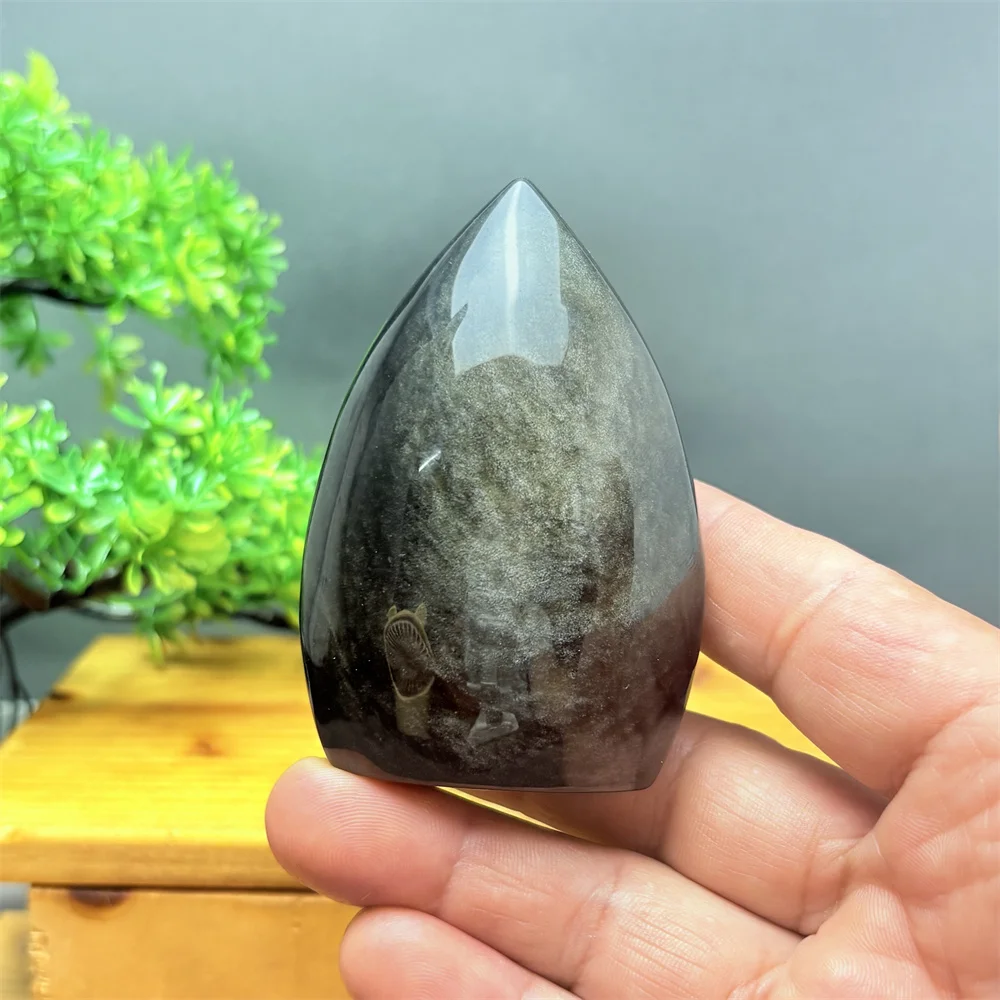 Natural And Beautiful Silver Obsidian Flame Ornaments Heal Crystal Meditation Spirit Home Decoration