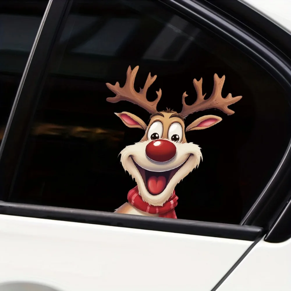 

1PC Christmas Deer Car Stickers Waterproof Funny Cartoon for Body Window Windshield Trunk Auto Resistant Durable Vinyl Decals