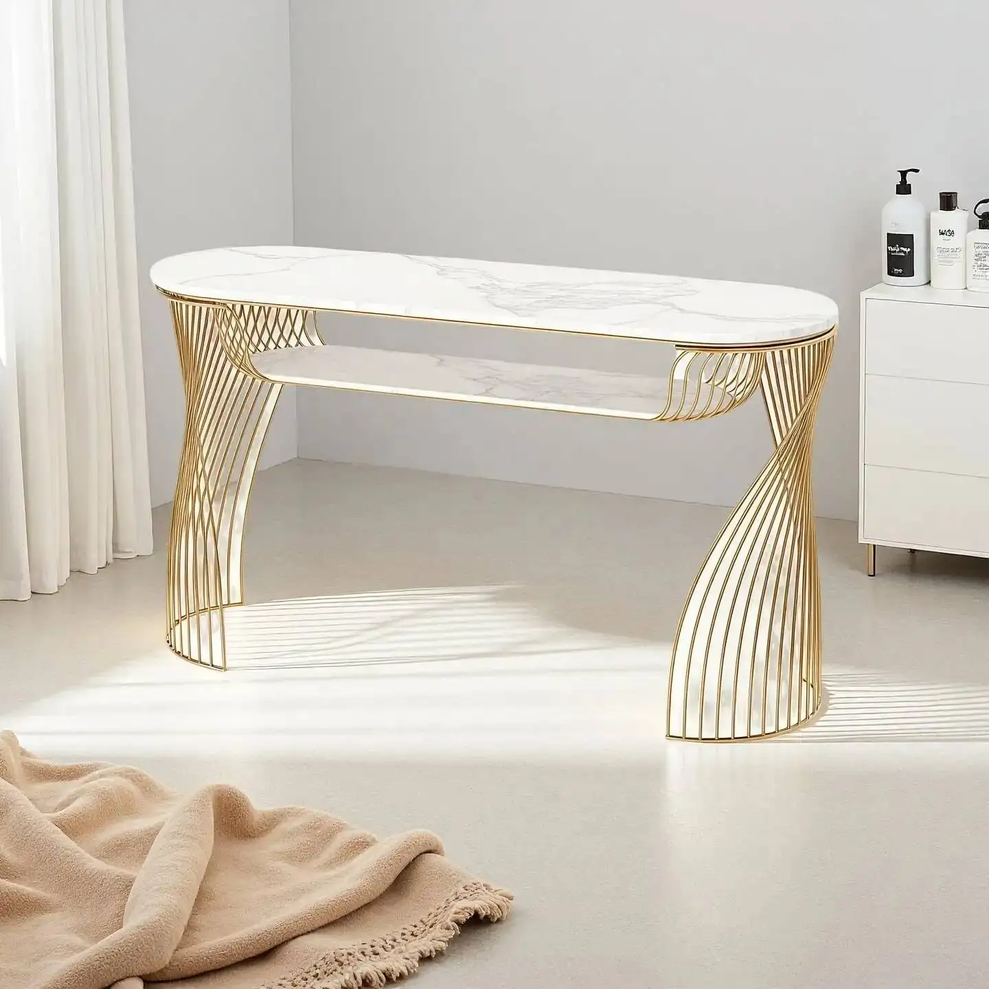 

Scandinavian Rock Slab Net Red Nail Art Table and Chair Set Combination Iron Single Double Tavolo Unghie Commercial Furniture