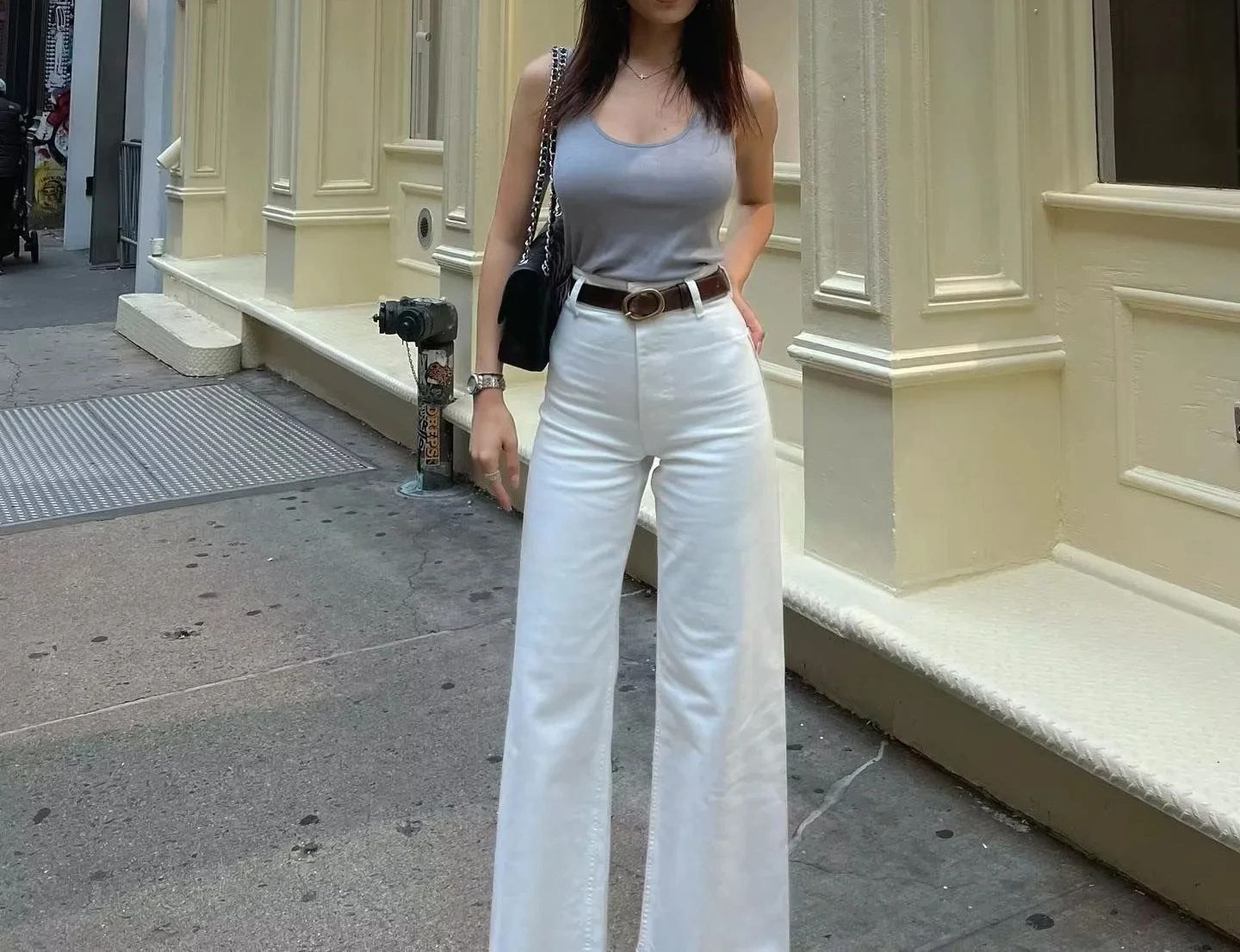 Spring New Women's Retro Faionable High Waist Elastic Navy Sle Flared Jeans High Wear Resistant Straight Leg Nine Points