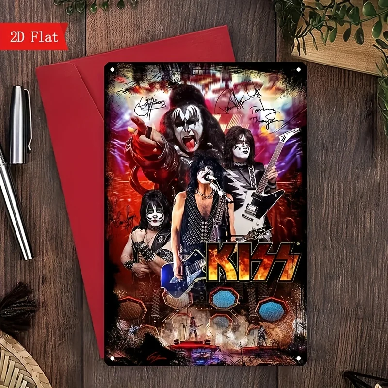 KISS Band Retro Metall-Blechschild - Klassische Rock-Wandkunst aus Eisen, Vintage-Musikthema-Dekoration, geeignet für Zuhause, Bar, Innenräume und