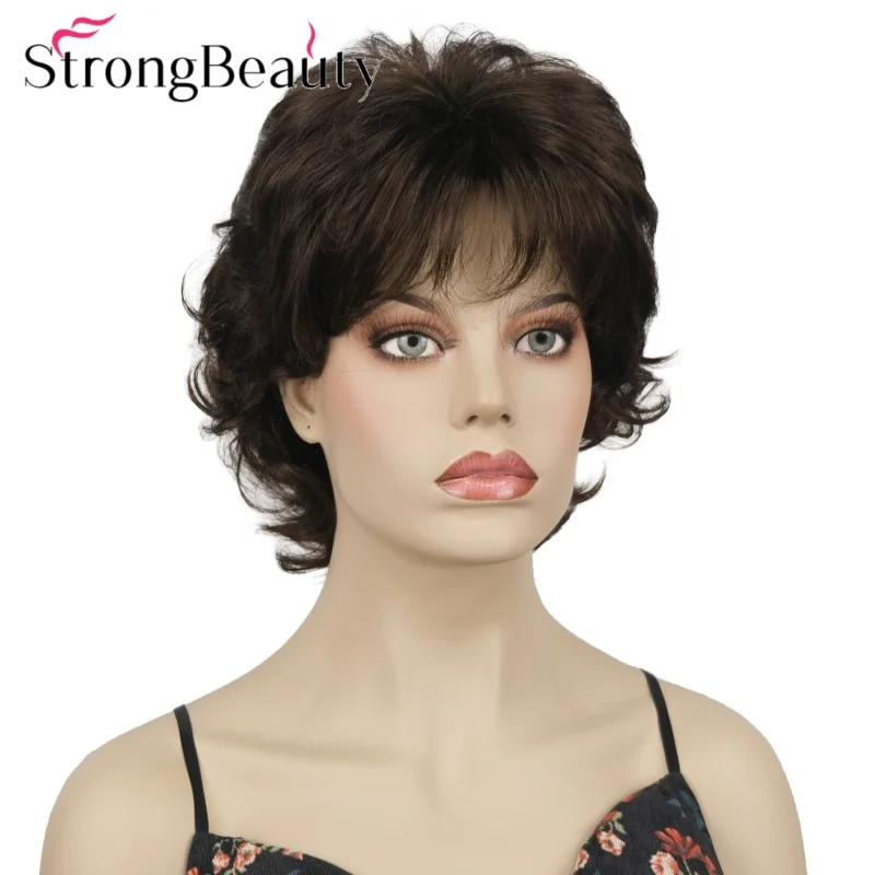 

Короткие синтетические парики StrongBeauty, женские парики с вьющимися кончиками и многослойной челкой, множество цветов