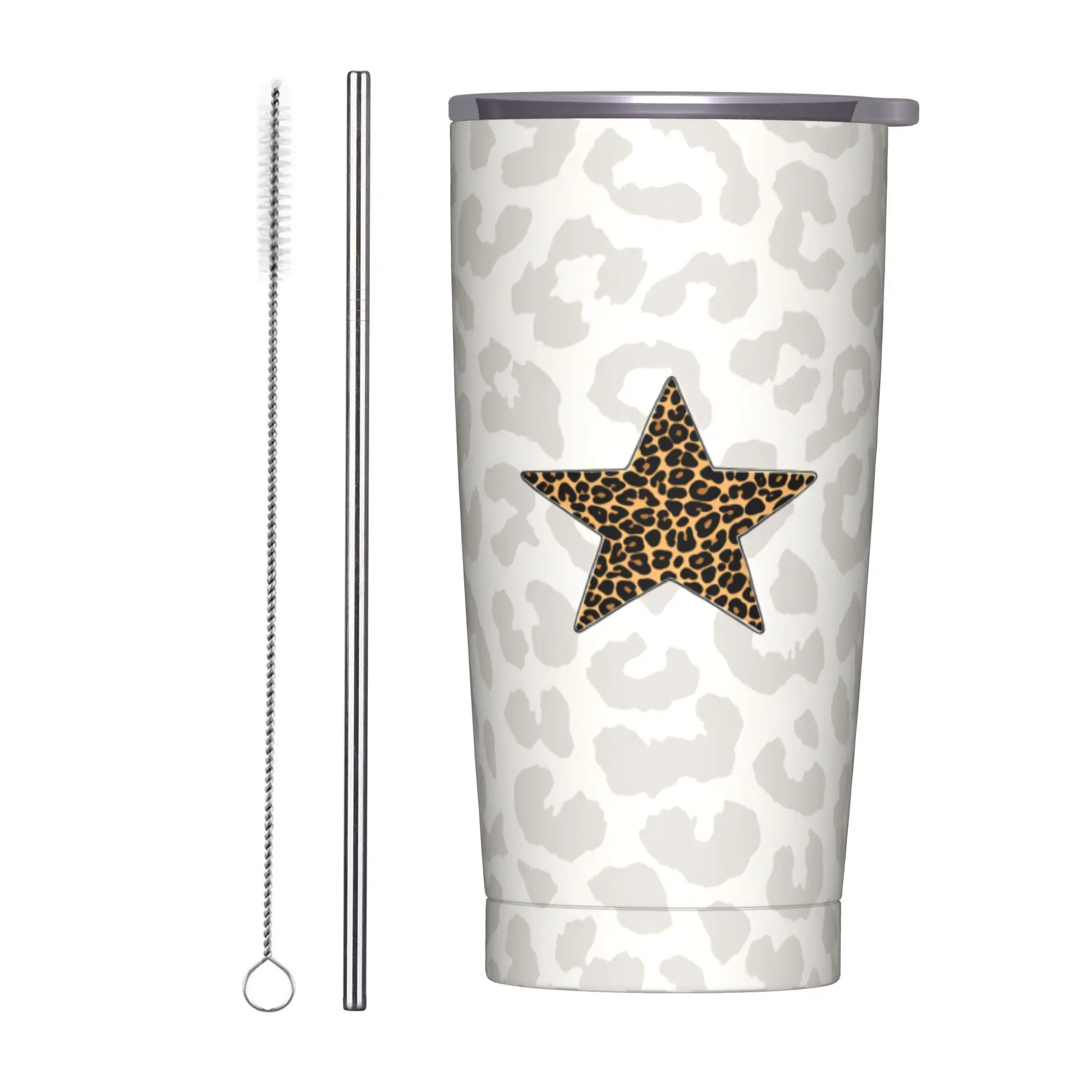 Leopard Print Star Pattern Tumbler  Cold and Hot Insulated Stainless Steel Thermal Cups Graphic Mugs Cup,
