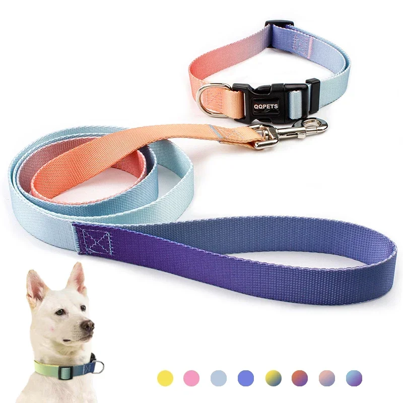 

Nylon Adjustable Dog Collar Leash Lead Pet Cat Dog Collar Traction Leash Suitable for Small Large Dogs Bulldog Pugs Beagle