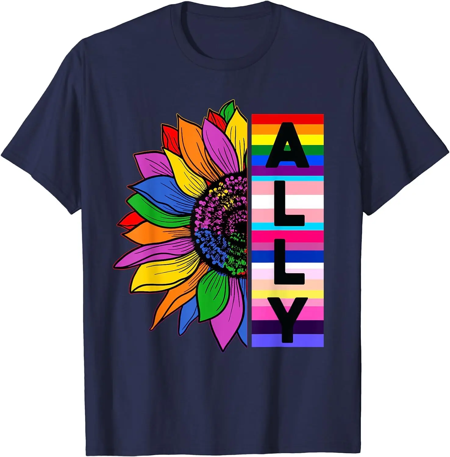 تي شيرت LGBTQ Ally Pride Sunflower Rainbow