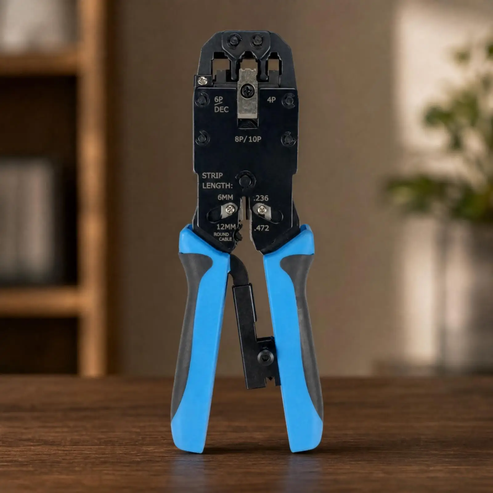 All in One Crimping Pliers for Wire Processing and Modular Connector Crimping with Ratchet Control Action