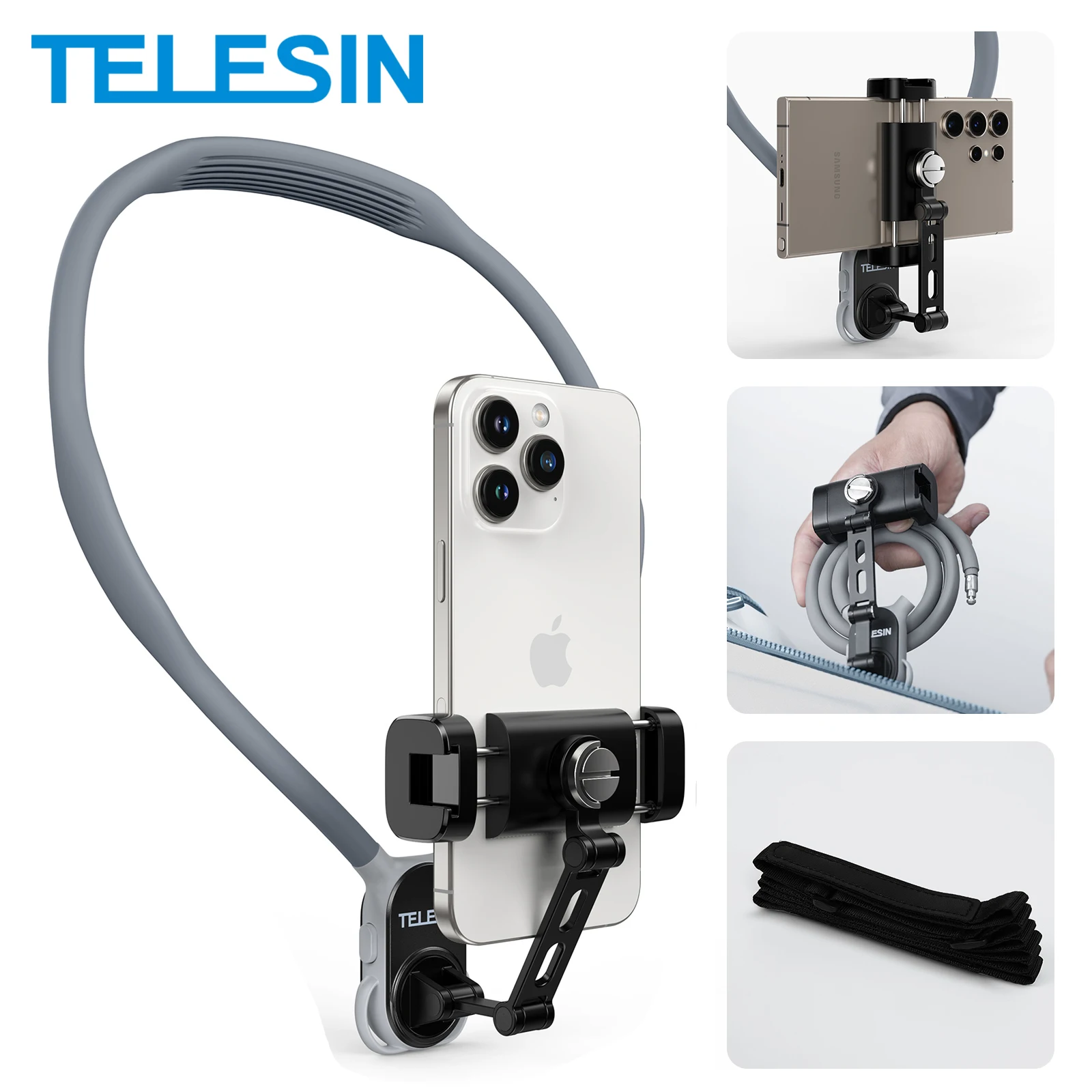 TELESIN Uchwyt na telefon do mocowania na szyi 360 °   Obrotowy uchwyt na telefon POV do Iphone 15 14 13 12 11 10 SAMSUNG HUAWEI XIAOMI Akcesoria do telefonu