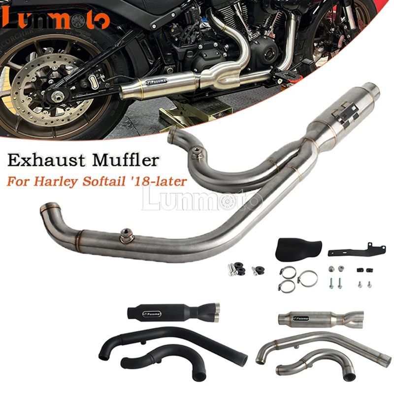 Upgrade Stepped Big Bore 2-in-1 Exhaust Steel Muffler Pipe Kit For Harley Softail Low Rider S ST Street Bob Fat Bob Slim Deluxe