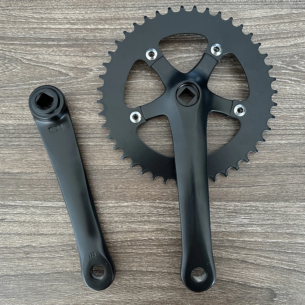 Single Speed Vintage Bike Crankset Fixed Gear Silver Road Bicycle Chainwheel Sprocket Wheel 170mm Crank 44T 6061 Aluminum Alloy