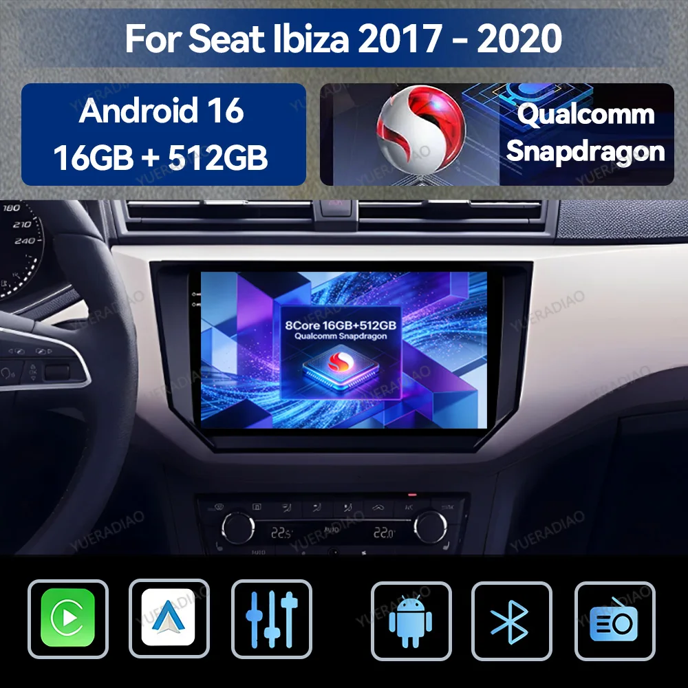 Android 16 Autoradio für Seat Ibiza Arona 2017 2018 2019 2020 Multimedia-Videoplayer Qualcomm Head Unit GPS NAVI 4G WIFI BT