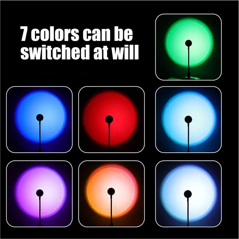 Sunset Lamp Changing Led Lights USB Charging Sunset Lamp With 7 Colors 360 Degree Rotation Lamp With Push Button Plug And Play