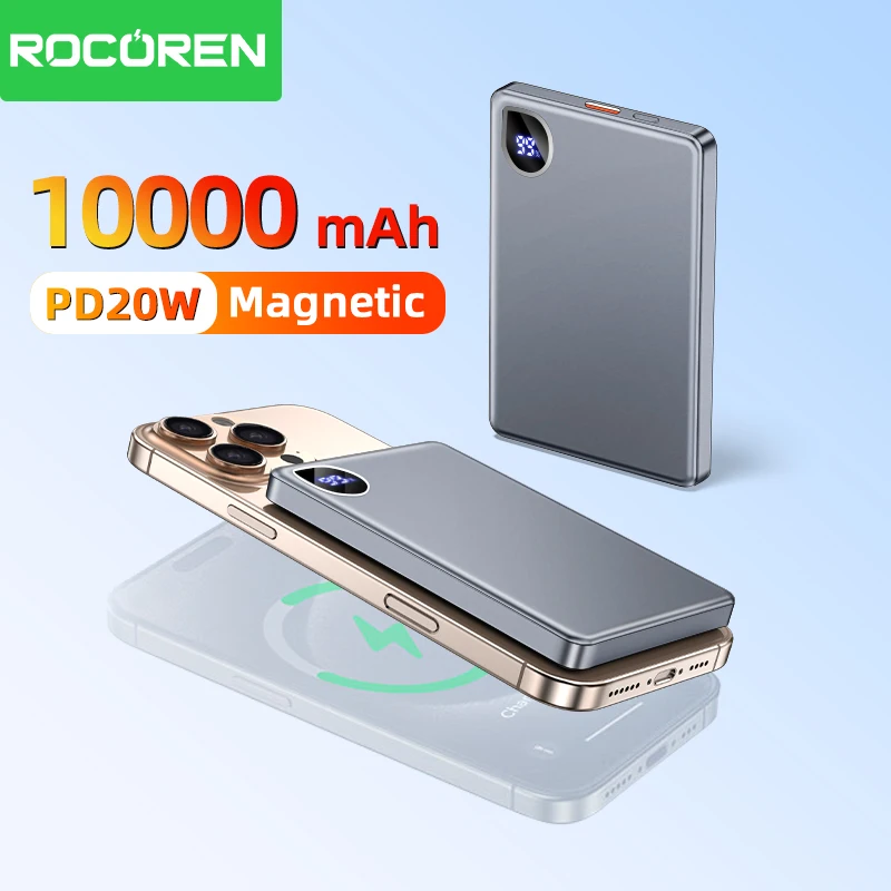 

Rocoren 10000mAh Magnetic PowerBank Fast Charging 5000mAh Power Bank Portable Wireless Charger Battery For iPhone 16 15 Pro Max