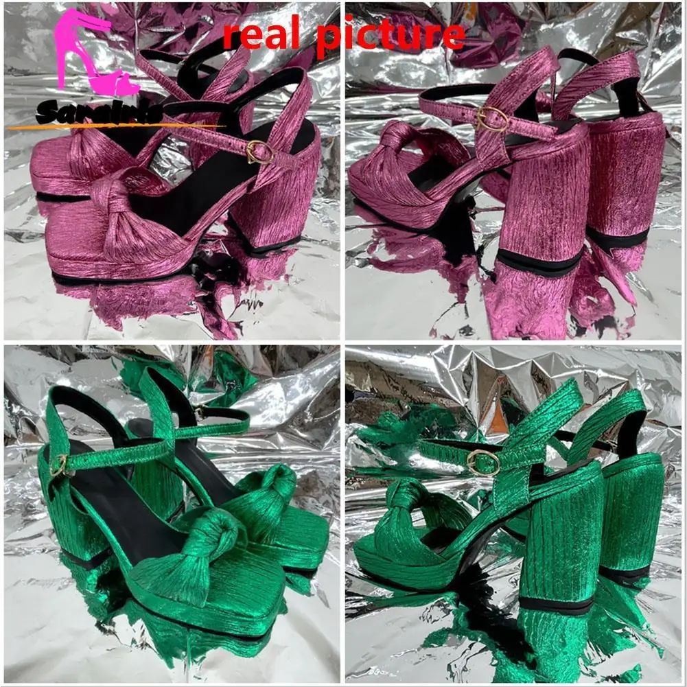 Vintage Element Women's Pumps 2023 Chunky High Heeled Sandals Summer Spring Western Style Bow Tie Buckle Strap Shoes Sandals