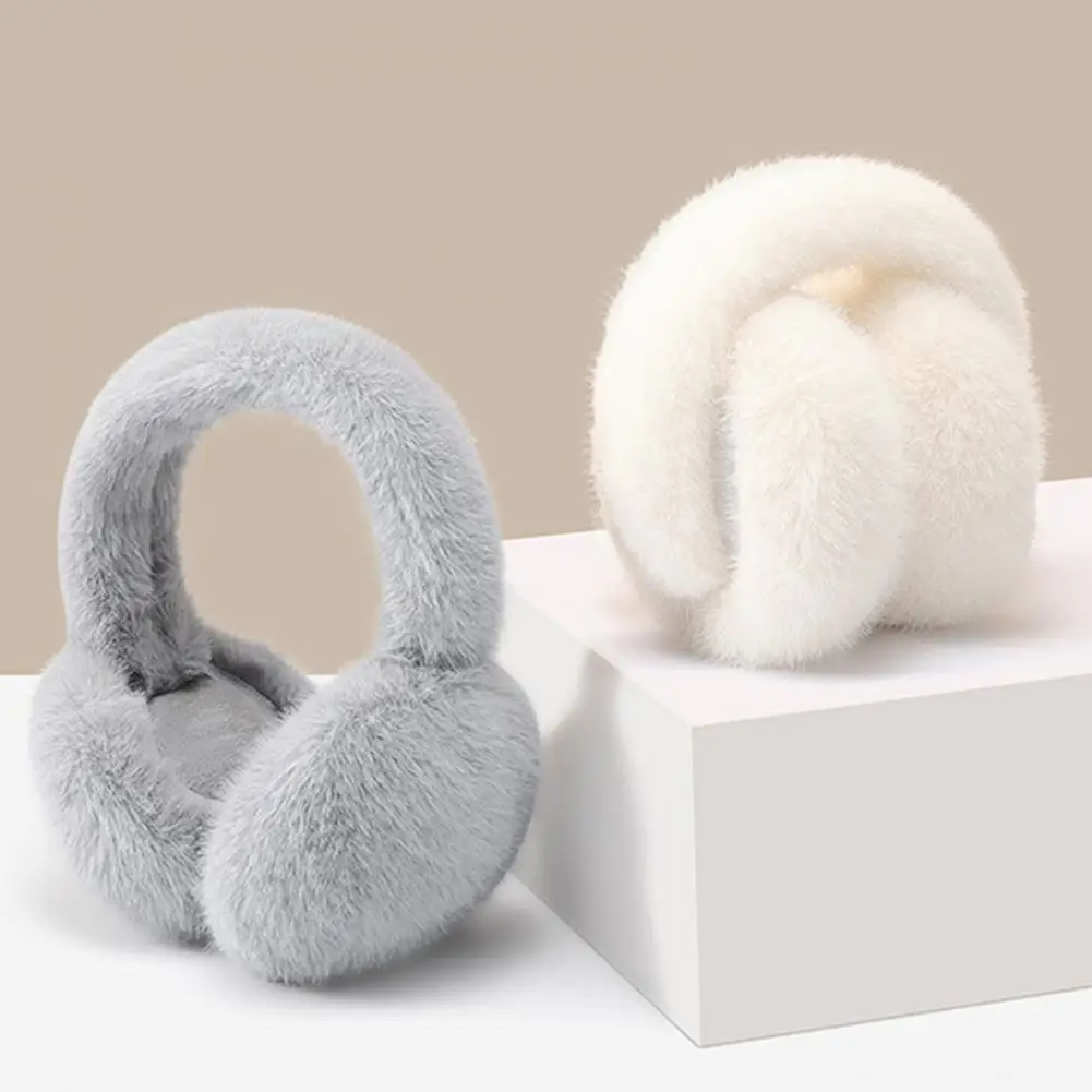 Winter Imitation Rabbit Fur Earmuffs Girls Cute Solid Color Warm Earmuffs Outdoor Ear Warmer Foldable Soft Plush Ear Covers