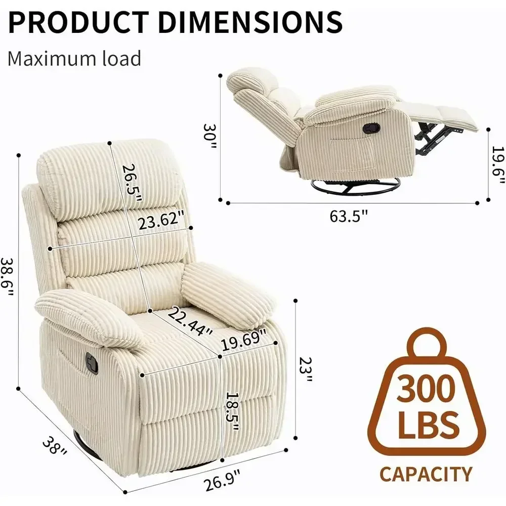360° Swivel Rocking Recliner with Side Pocket, Velvet Upholstered Armchair for Living Room, Bedroom, or Nursery Use in Beige