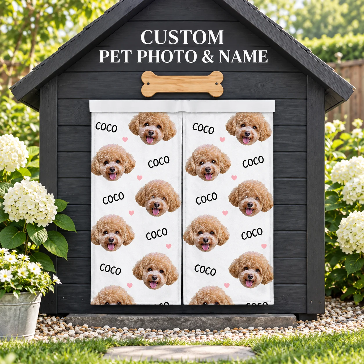 Custom Pet Photo&Name Dog House Door Curtain Personalized Pet Door Cover Cute Dog Cat Breed Print Home Decor for Pet Lovers