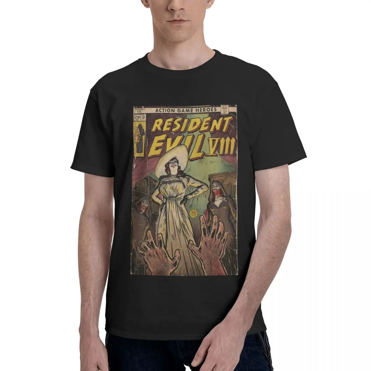 Resident Evils 8 Fan Art Comic Cover camiseta para hombres, juego de terror, camisetas de algodón puro, cuello redondo, camisetas de manga corta, ropa estampada