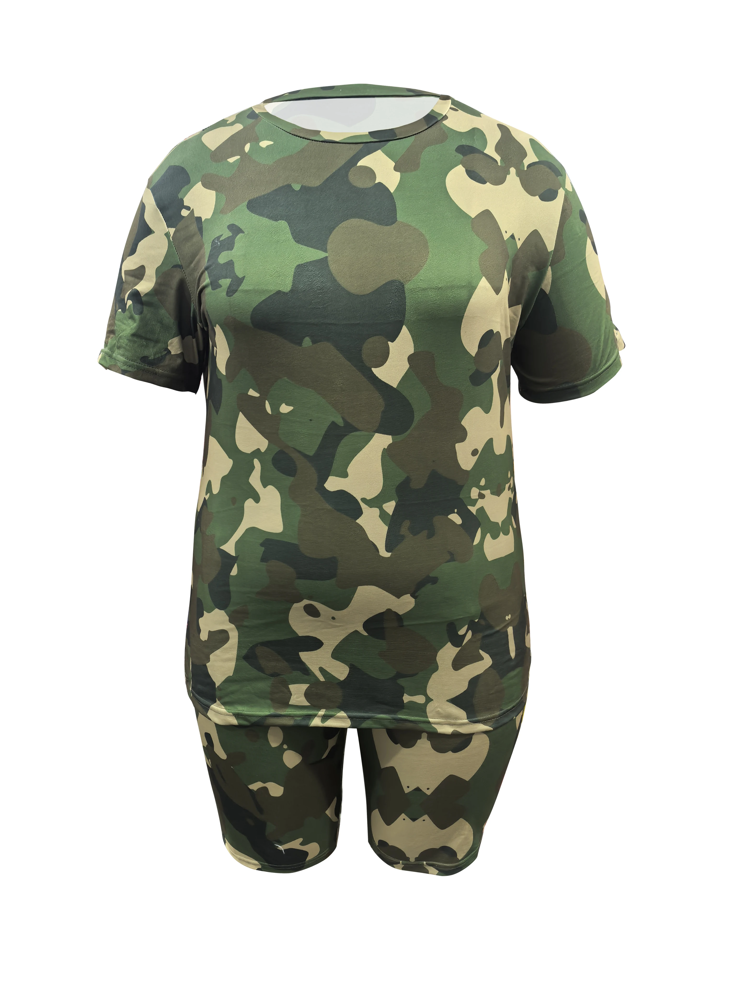 Casual set met korte mouwen en shorts voor dames: camouflageprint voor vrije tijd, buiten- en dagelijks gebruik
