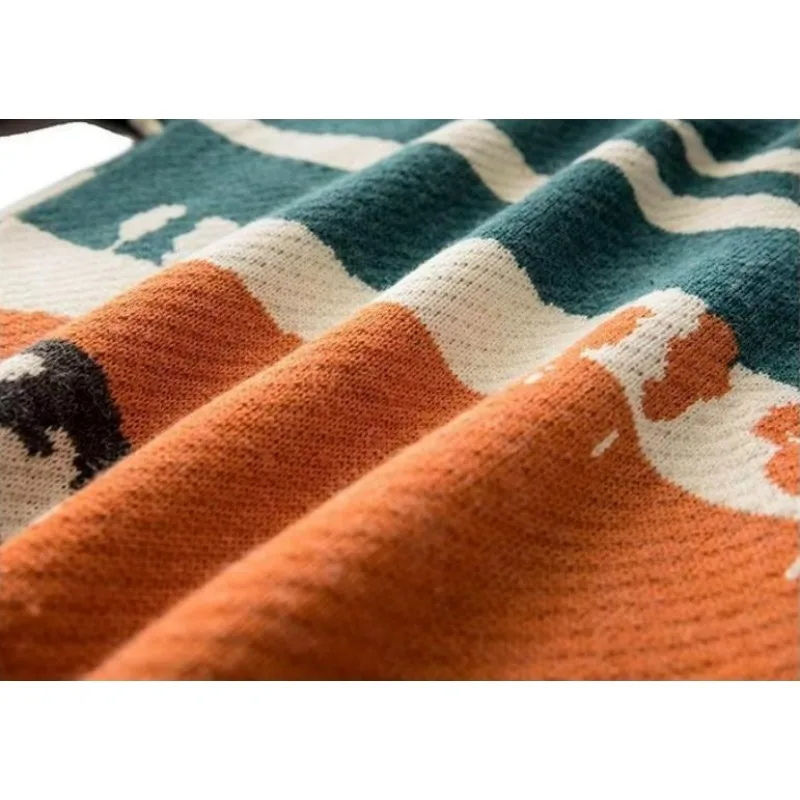 KIDWHXR Herren Herbst Strickpullover Koreanischer Stil Bedruckter Rundhals-Pullover Locker Sitzender Langarm-Komfort-Pullover für Männer – Detail 10