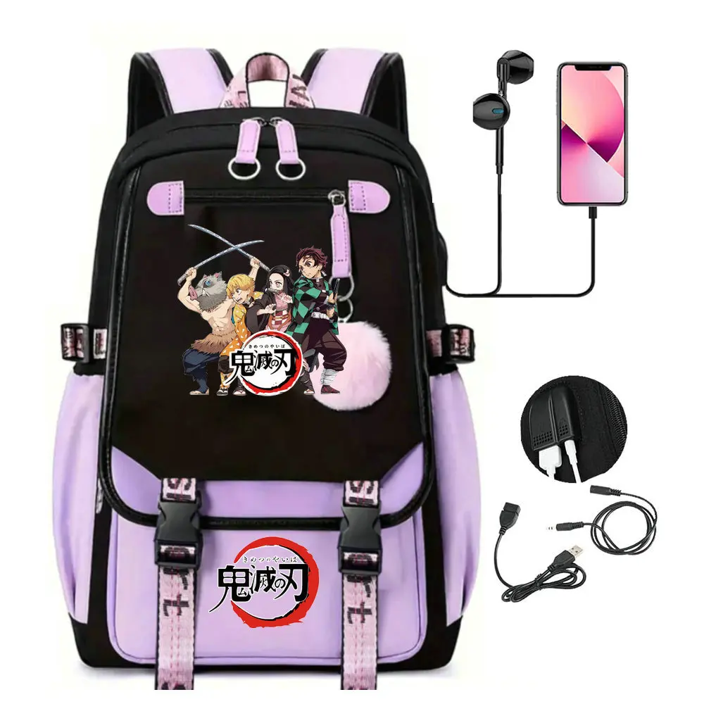 Demon Slayer Anime Sac à dos en toile pour femme, sac à dos pour ordinateur portable, sac à dos pour fille, sac à dos pour adolescent, Nezuko