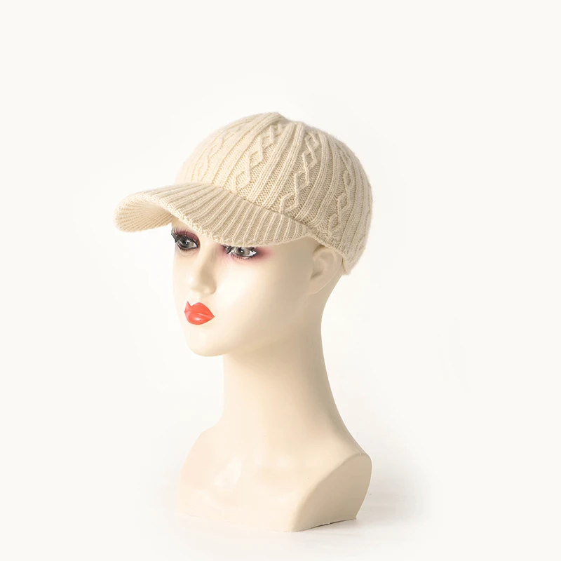 Women'S 100% Cashmere Duckbill Beanie Thick Knitted Hat For Autumn And Winter Warm And Cold-Proof Head Wrap